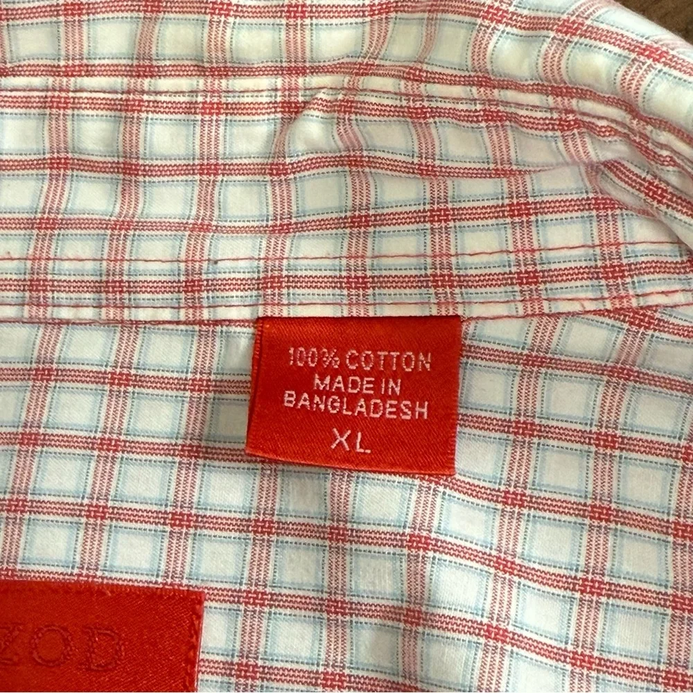 IZOD Red White Gingham Check Button Down Shirt XL 100% Cotton Classic Prep - Picture 6 of 8